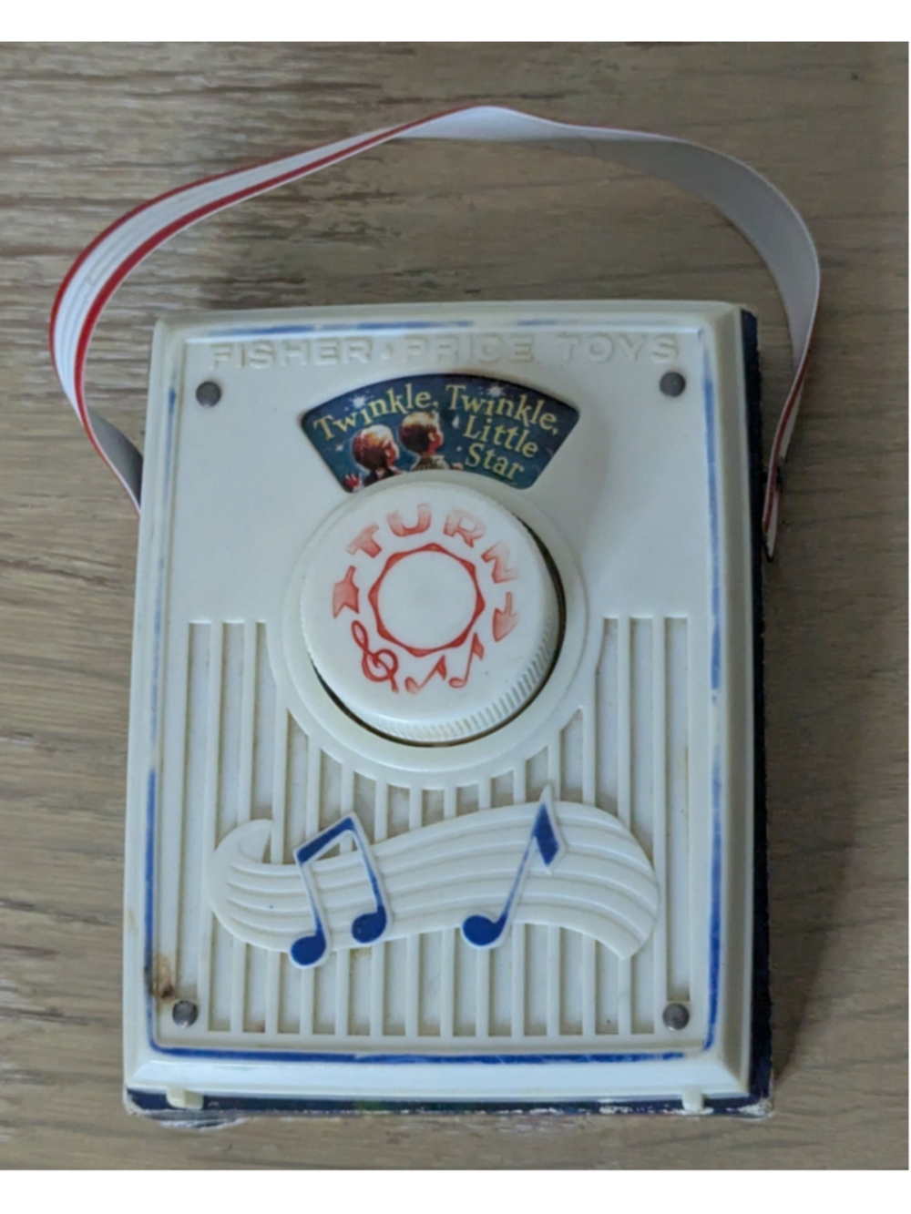 Vintage Fisher-Price Music Box Pocket Radio Toy White Blue Works